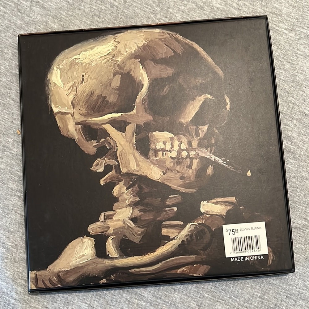 *NWT* Van Gogh Smoking Skeleton 100% Silk Scarf in Gift Box